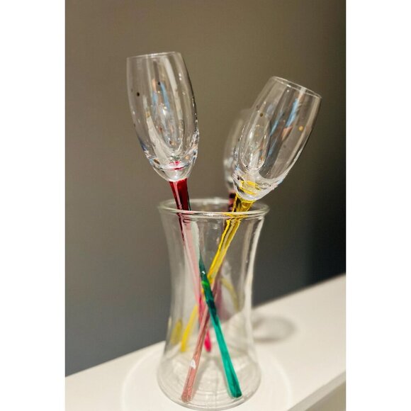 Set of 4 Color Stem Champagne Flutes Matching Vase – Hand-Blown Glass - Picture 4 of 12